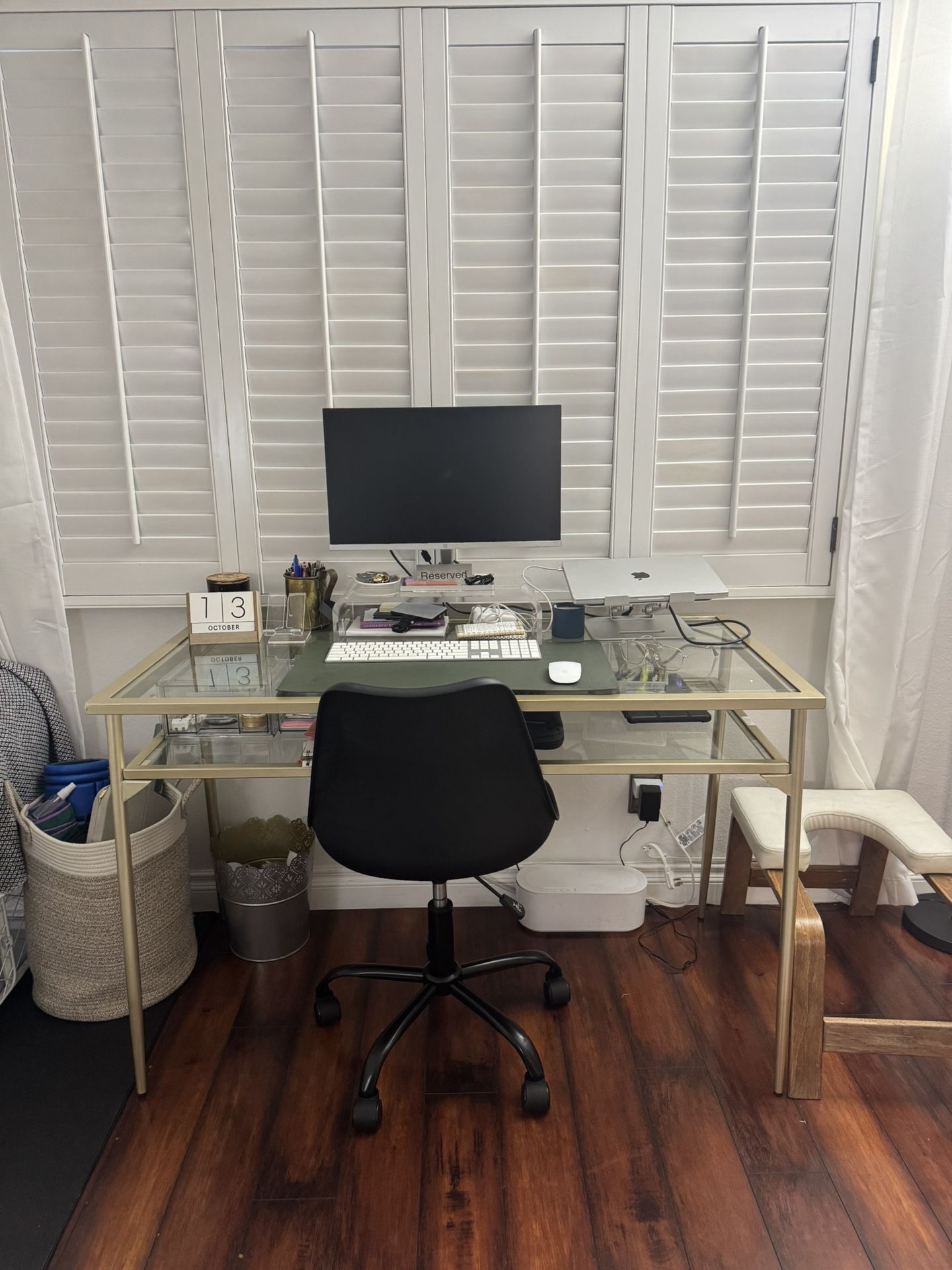 Modern 2 Tier Glass Top Writing Desk with Metal Legs Gold