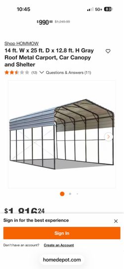 New in box 14’x20’ metal car port