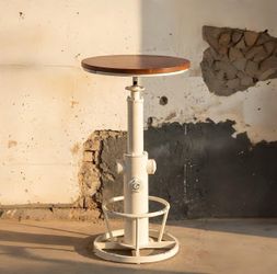 Topower Industrial Bar Table 38.58-48.43" Adjustable Pub Table Kitchen Dining Coffee Bistro Table Antique White