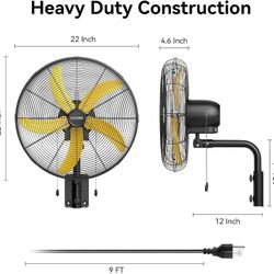 5000 CFM 20" Wall Fan Oscillating, Professional Industrial Wall Mount Fan with 3 Speed for Warehouse, Factory, Workshops, and Garage