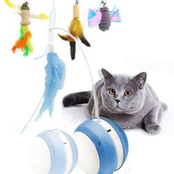 Interactive Cat Toy Auto USB Charging 360 Turns Pet Motion Balls Toy Large Kitten Feather Toys Built-in LED Light & Bird Sound Toy