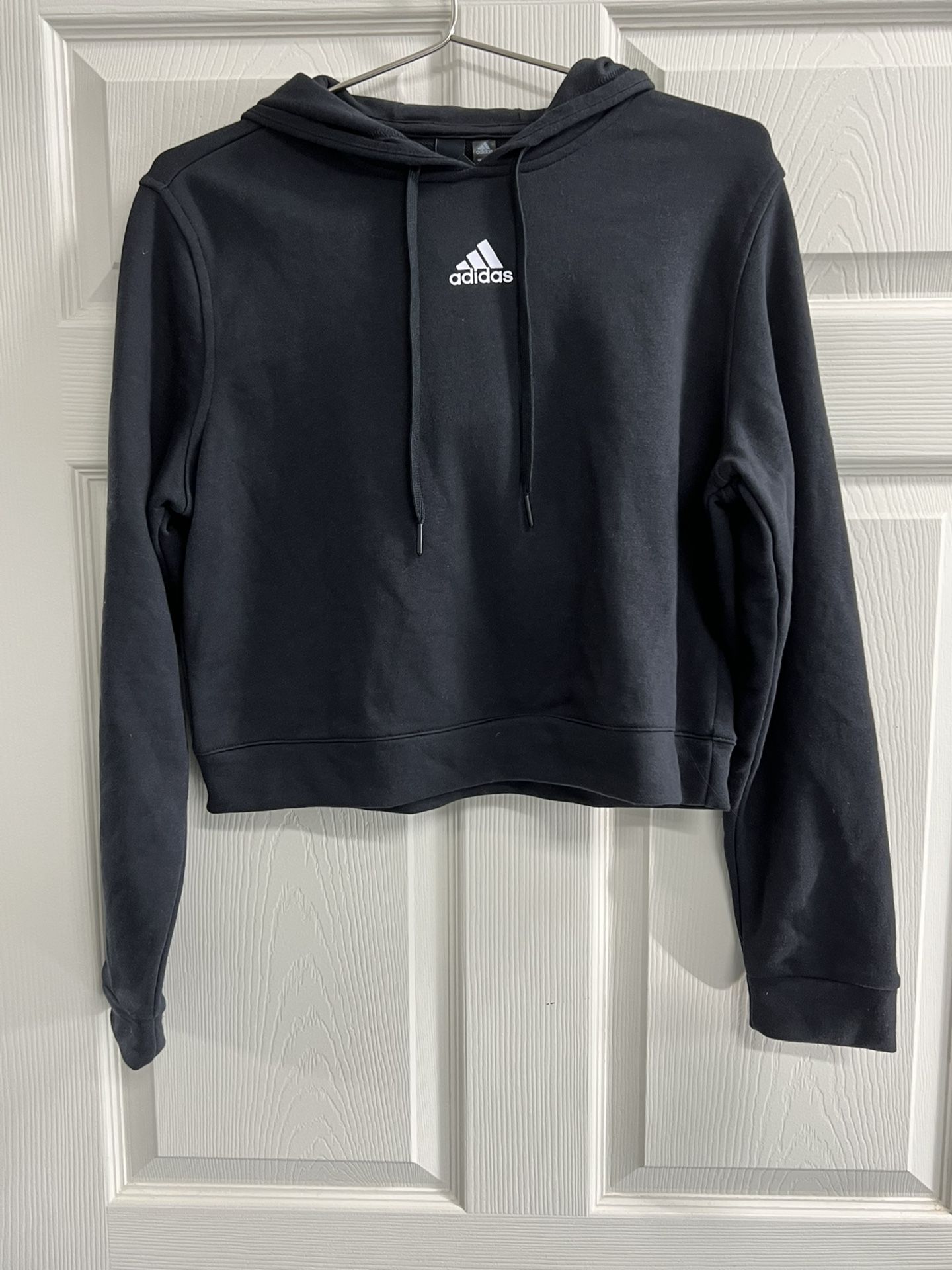 Adidas Black Stripped Cropped Hoodie - Size Large - NWT