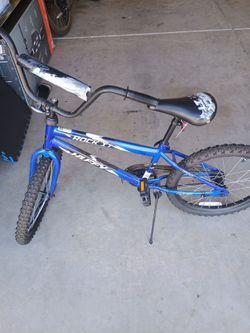 Huffy Blue RockIt BMX Bike For Kids 20 Inches  in good condition. Rarely used. Scratch on the sides of seat due to friction
Union hills and 20th Stree