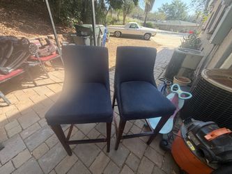 Set of 2 Navy Blue Upholstered Bar Stools