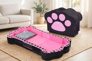 Foldable Toddler Travel Bed - Black & Pink Paw - MKBP
