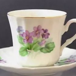 Vintage A Special Place Hand Painted Porcelain Violets Cup Saucer set of 6.