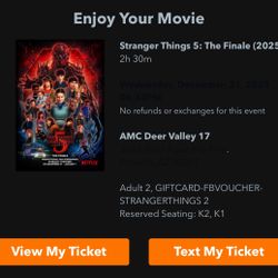 STRANGER THINGS LAST EPISODE 2 TICKETS 