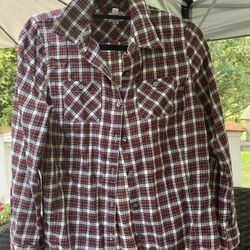 Heritage Shirtings By Bass Women L Shirt Red Plaid Button Up Long Sleeve Pocket