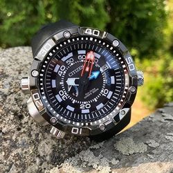 Citizen Men's Eco-Drive Promaster Sea Aqualand Depth Meter Watch in Stainless Steel with Black Polyurethane Strap 