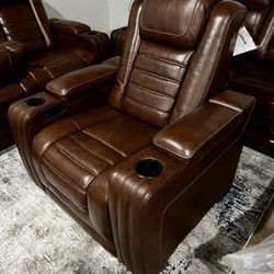 Beautiful Leather Chair With Power Recliner, Massage, & Heater