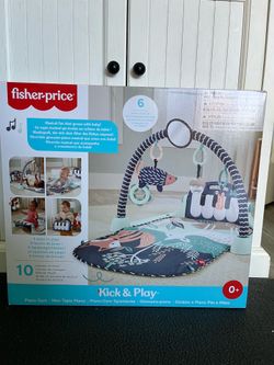Fisher-Price Baby Playmat Kick & Play Piano Gym with Musical and Sensory Toys for Newborn to Toddler, Navy Fawn