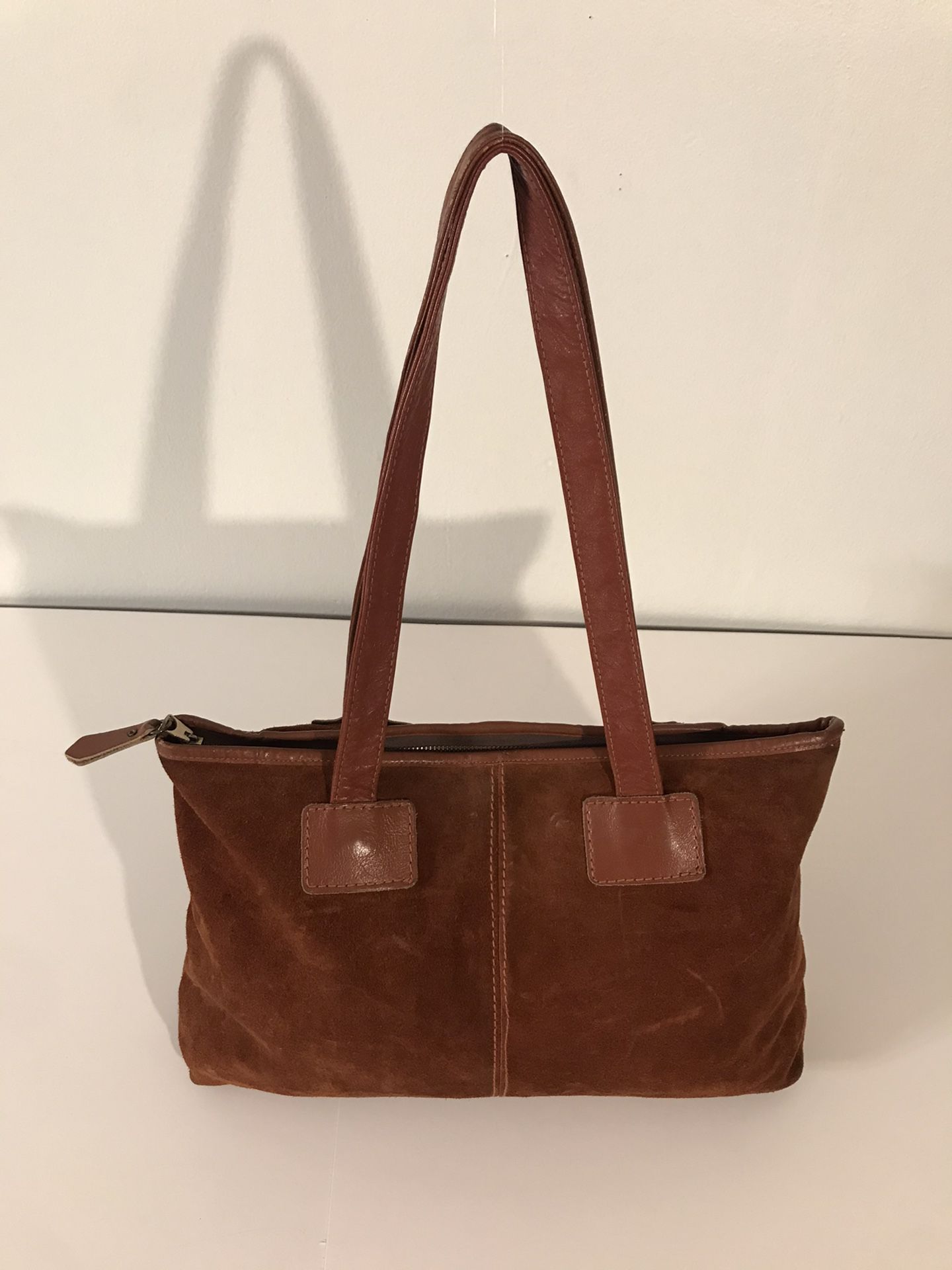 Vintage Ronay Genuine Smooth Brown Leather & Brown Suede Leather Tote Handbag