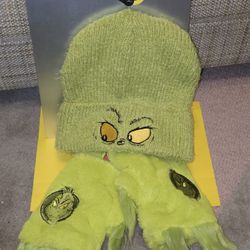 Dr. Seuss Grinch Beanie & Gloves Fuzzy Green UNISEX OSFM Combo Set 