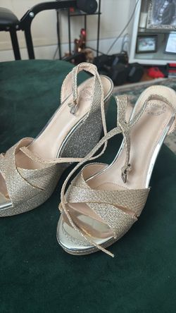 Glamorous glitter gold wedges high heel.