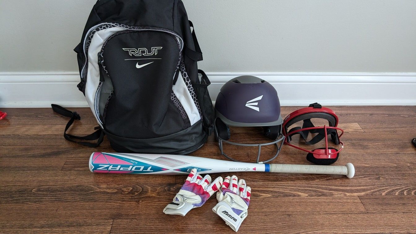 Youth Softball Set Bat, Helmet, Mask, Bag and Gloves