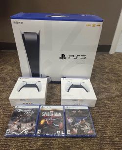 Sony PlayStation 5 PS5 Console Disc Version 3 Games + 2 Controller Bundle.