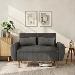 48'' Loveseat Sofa, Mid-Century Modern Upholstered Couch Deep Seat with 2 Pillows