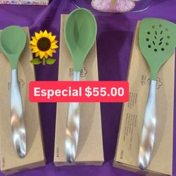 Set De 3 Cucharas Para Cosinar Línea Verde $55.00 Silicon Y Acero Inoxidable Princess House Ventas Finales 