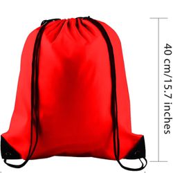 Backpack Vinyl Drawstring Red Reinforced Ends Plain New Bundle Of 12