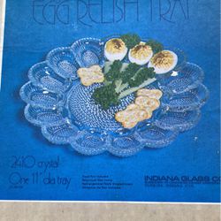 Indiana Glass Company 11” Crystal Egg Relish Tray With Orginal Box