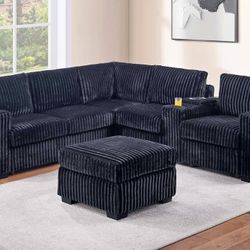 BRAND NEW SECTIONAL SOFA SET WITH OTTOMAN AND CUP HOLDER $559