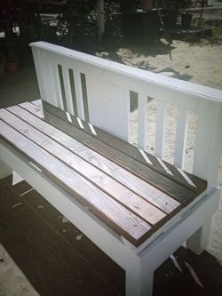 Wooden Outdoor Bench with White Back also weather sealed for out side