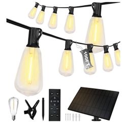 100ft Solar String Lights Outdoor Waterproof 50 Bulbs 2700K Warm White Outdoor String Lights Solar Powered 5W Solar Panel, 12+ Hours Runtime Luces sol