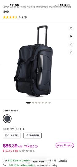 IZOD Carol Softside Rolling Duffel Bag 30”