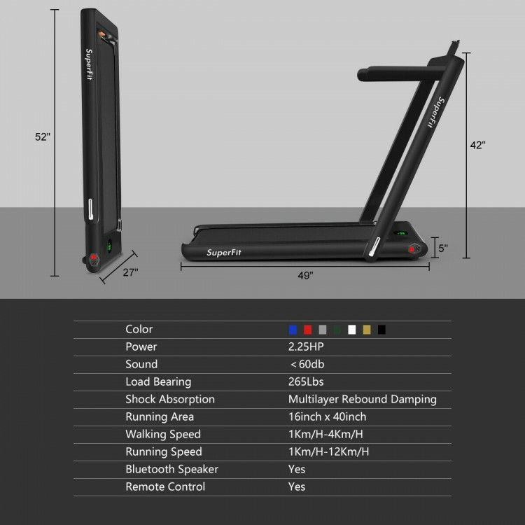 2-in-1 Folding Treadmill with Bluetooth Speaker LED Display