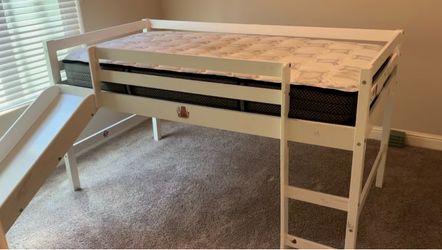 White Kids Low Loft Bed with Slide