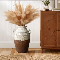 Rustic cream and brown terracotta vase with handles, 18.5" h ,D2186-L