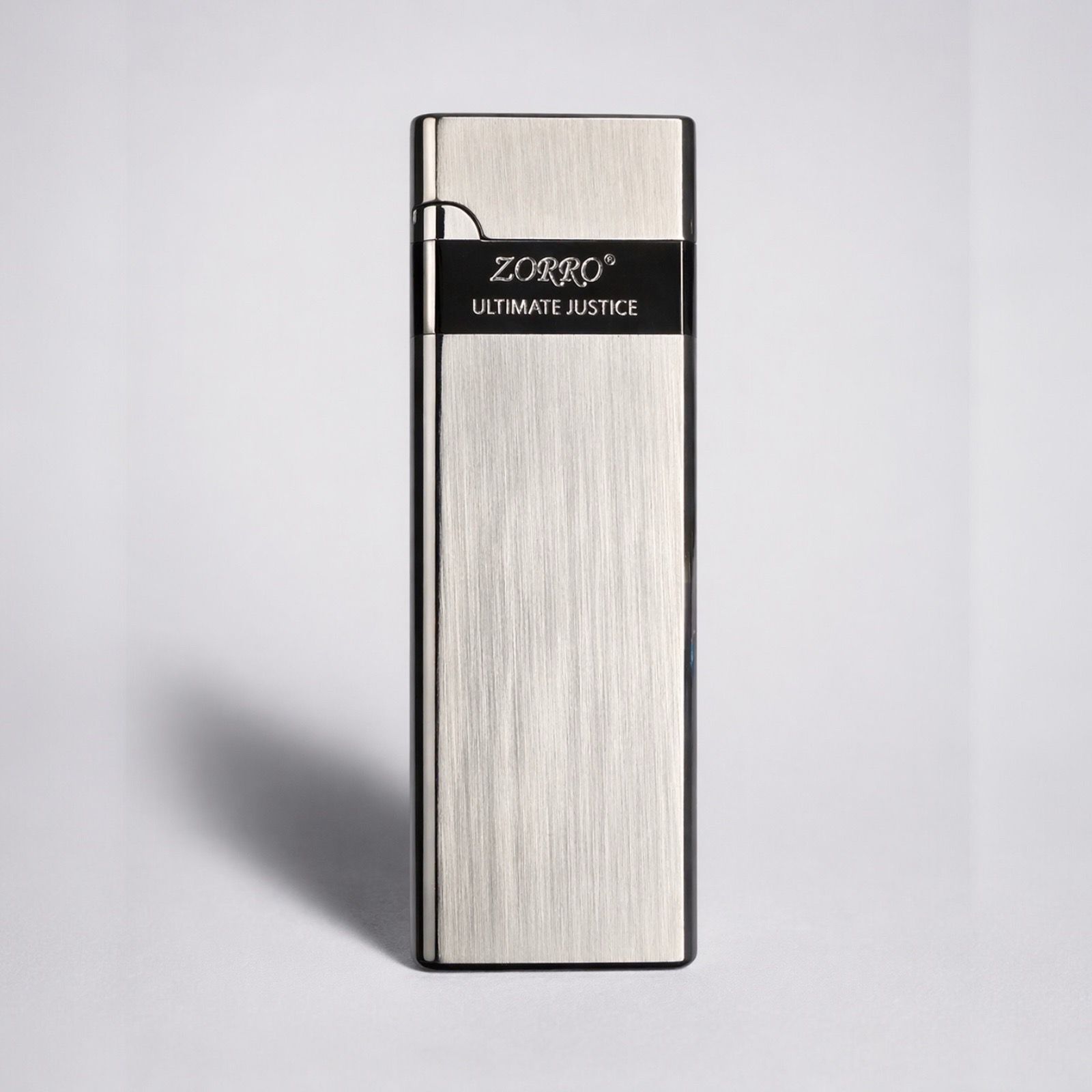 ZORRO Slim Metal Lighter Silver Gray Butane Refillable Windproof Torch NEW!