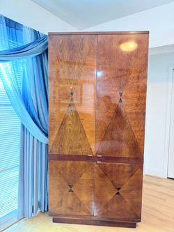 Wood Armoire Wardrobe Cabinet with Inlay Detail