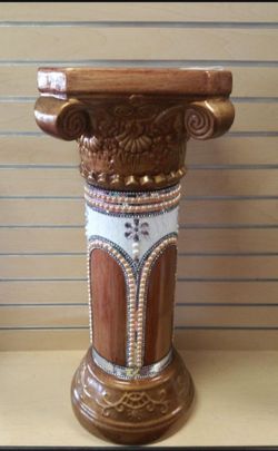Ceramic Pedestal / Stand _ copper / brown / gold / white ( NEW ) office, home, house