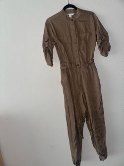 Jumpsuit ,Olive Green Button-Front Jumpsuit