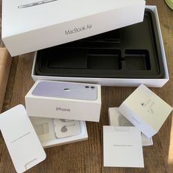Empty iPhone, AirPods, MacBook Air Boxes