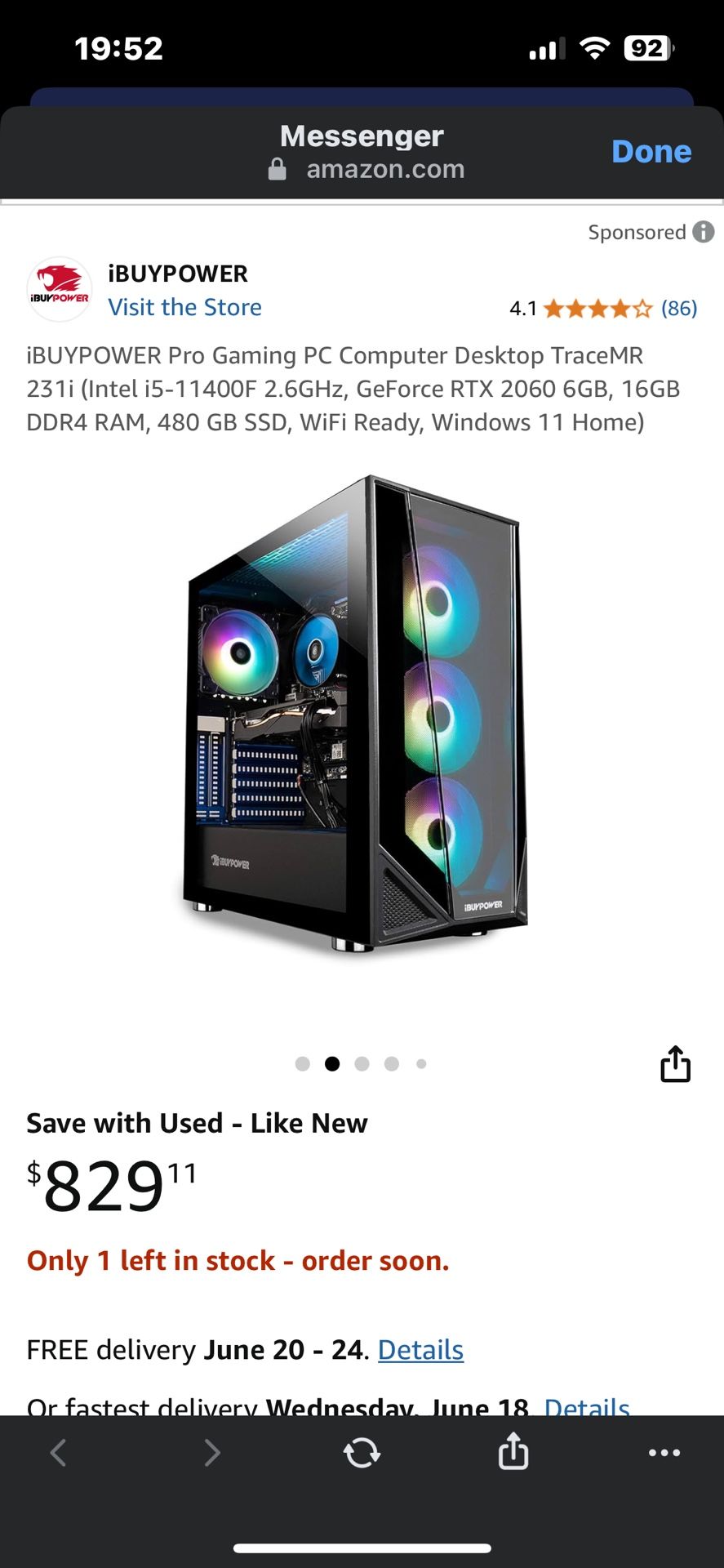 iBUYPOWER Pro Gaming PC Computer Desktop TraceMR 231i (Intel i5-11400F 2.6GHz, GeForce RTX 2060 6GB, 16GB DDR4 RAM, 480 GB SSD, WiFi Ready, Windows 11