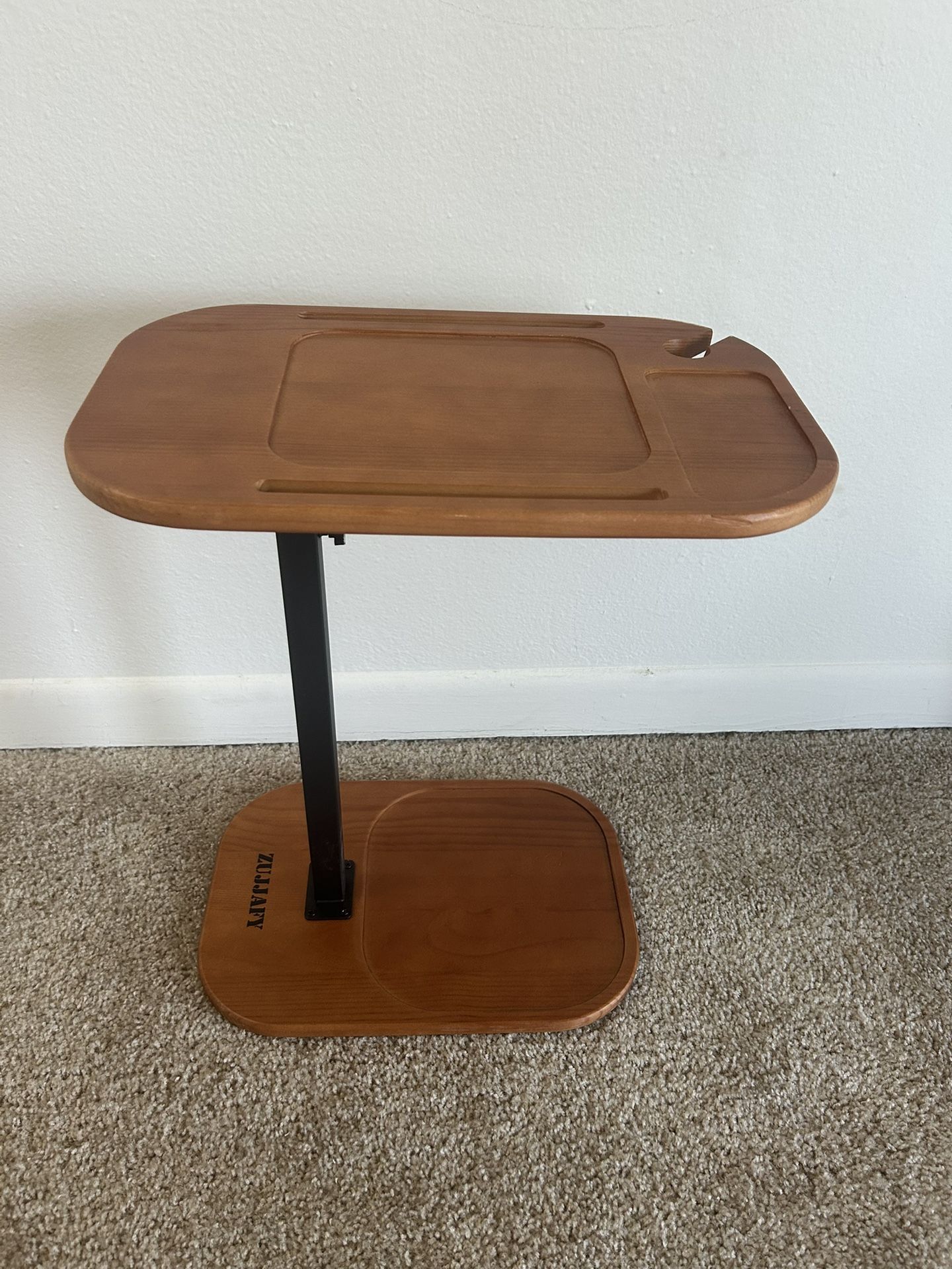ZUJJAFY Wood C Shaped End Table for Couch Arm