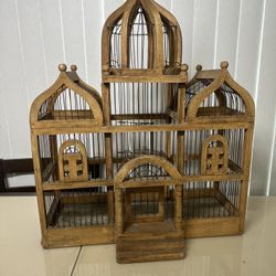 Vintage Wooden Metal Bird Cage Taj Mahal / Victorian Style 25” x 19” x 7” Nice. Used in good condition with normal signs of usage.  