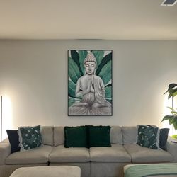 Beige Couch With Ottomans 