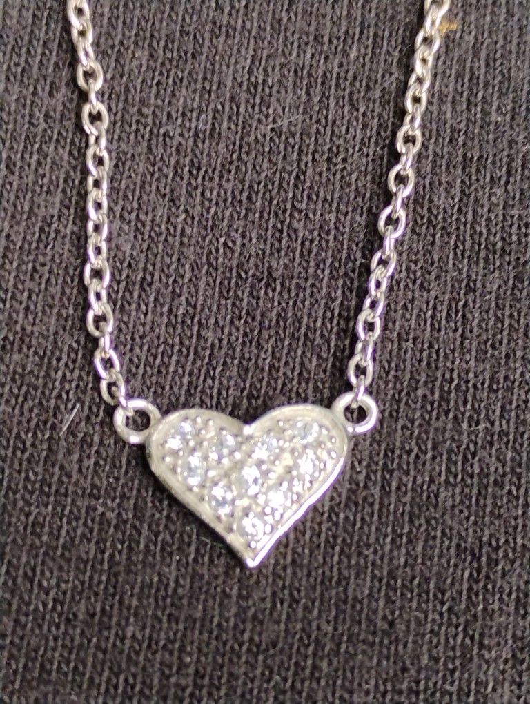 White Gold Pave Heart Charm On Sterling Anklet