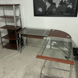 Cherry Wood, Glass and Metal Office Desk Set