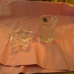 Nice Little Set Of Crystal Small Vase And Candy Dish