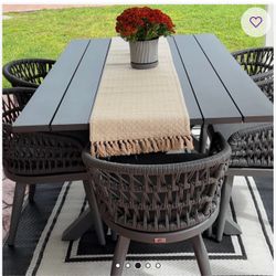 LayinSun 8 Pieces Outdoor Patio Dining Set, Aluminium Rectangular Dining Table and Wicker Rattan Cha