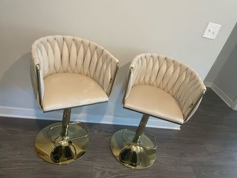 Set of 2 Cream Velvet & Gold Adjustable Bar Stools – $100 for set