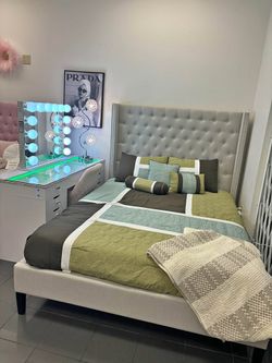 Cal king bed frame new Beige color