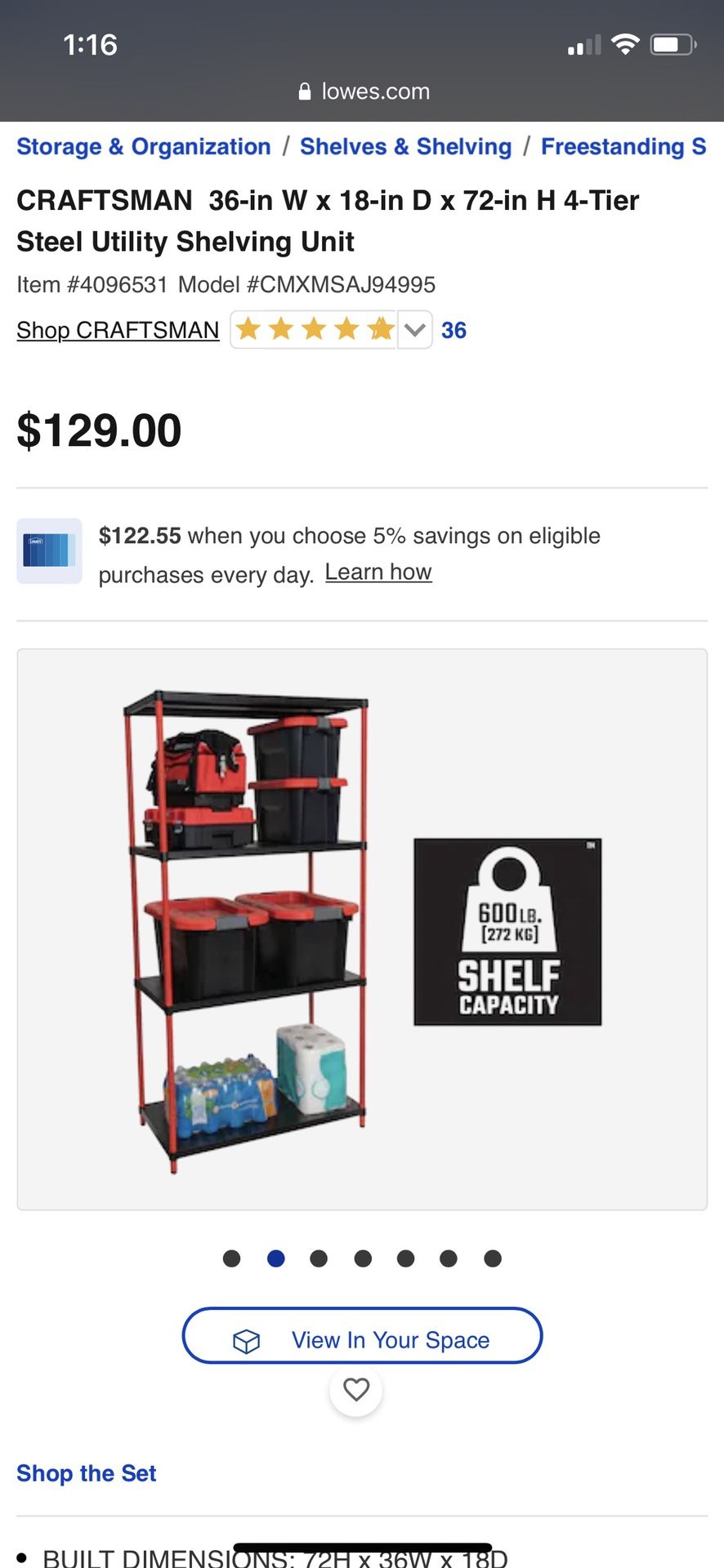 Craftsman 4-Tier Steel Shelf Shelves Utility Storage Shelving Unit