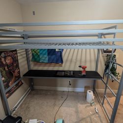 Metal Loft Bed With Desk (No Mattress)