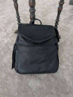 Cloud Island Black Faux Leather Diaper Backpack – Neutral Multi-Pocket Baby Bag