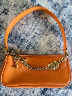 Vintage Y2K Juicy Couture Orange Leather Baguette Shoulder Bag Heart Charm